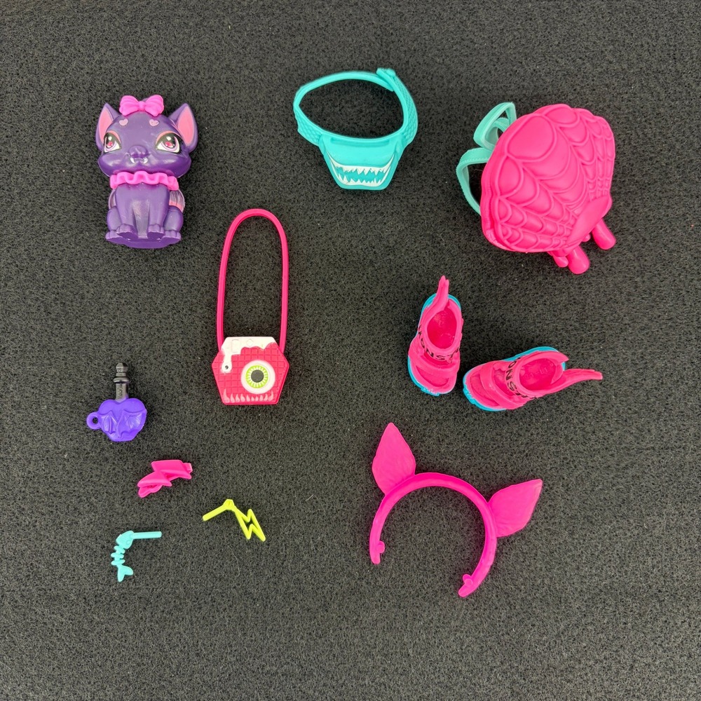 Monster High Doll Accessories Lot 10 pc Purple Cat Backpack Purse Shoes Headband